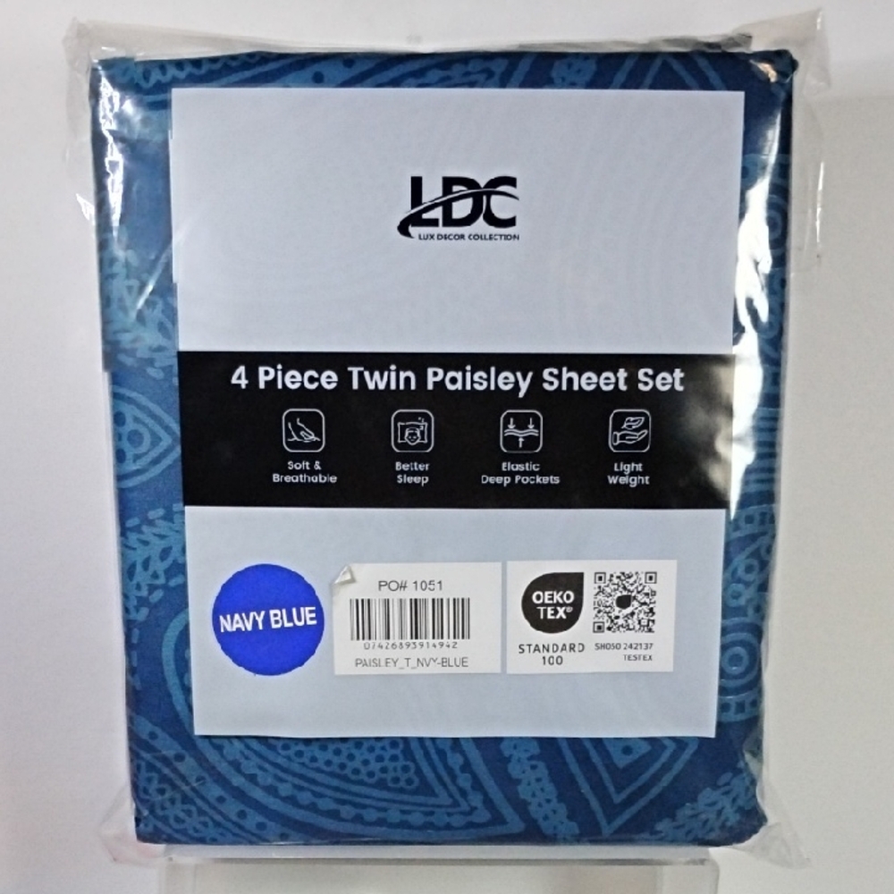 LDC Navy Blue Paisley Twin Sheet Set